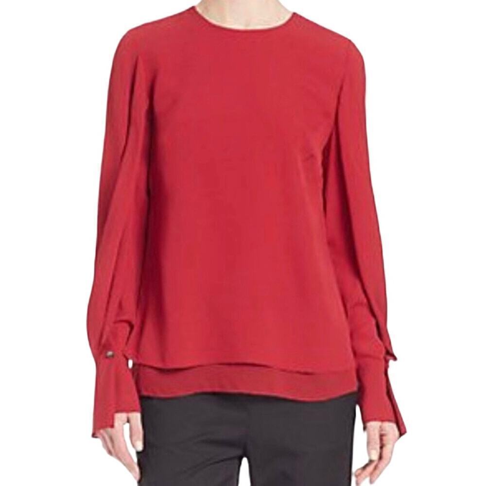 3.1 Phillip Lim Red Blouse 100% Silk Long Sleeve Draped Crepe 4